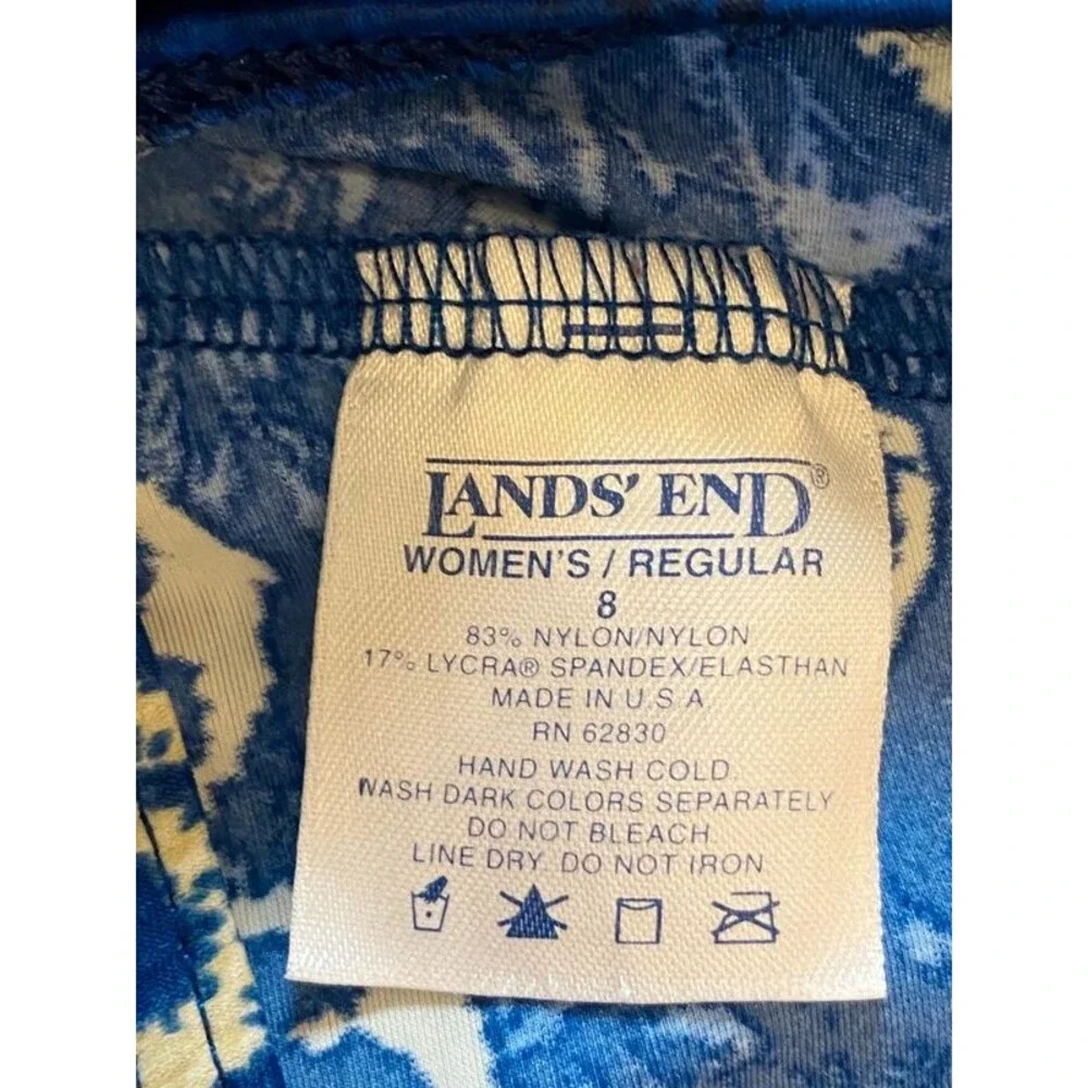 Lands’ End Tankini Swimsuit Set Size 8 Blue Gold Hibiscus Floral Vintage Y2K